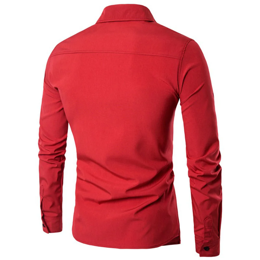 Mens Casual Office Shirts Slim Fit Lapel Dress Shirts Long Sleeve Party Shirts Button Shirts