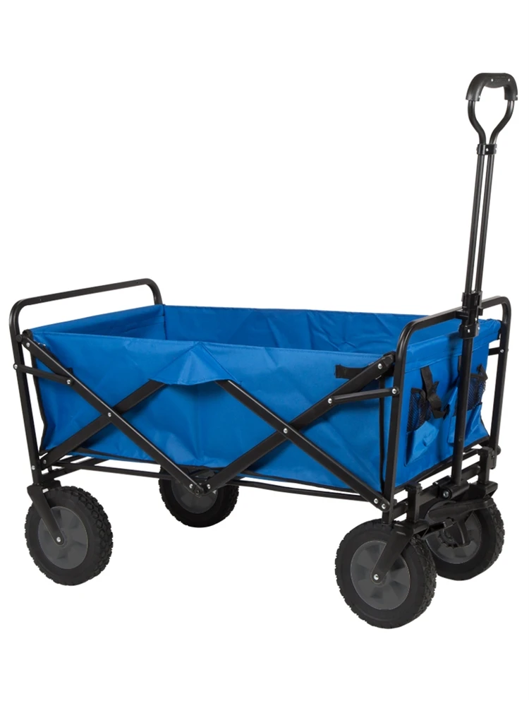 

Utility Folding Cart Outdoor Collapsible Garden Wagon All Terrain Wheels for Shopping Camping Garden Beach with Side Bag