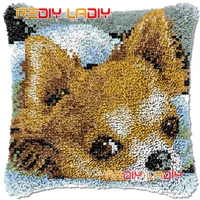 latch hook cushion sleeping dog diy needlepoint kits chunky acrylic yarn arts crocheting lofty pillow case hobby crafts