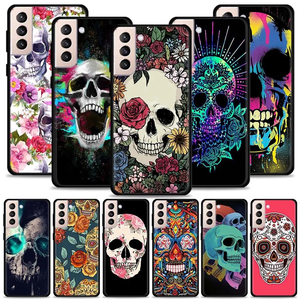 

Flower Skull Case For Samsung Galaxy S20 S21 FE Ultra 5G S20 S10 Lite S8 S9 Plus S10e S7 Edge Cases Cover Silicone Shell
