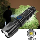Мощный масштабируемый светодиодный фонарик XHP90, Перезаряжаемый USB фонарик 26650, фонарь с 5 режимами использования, 26650 для охоты