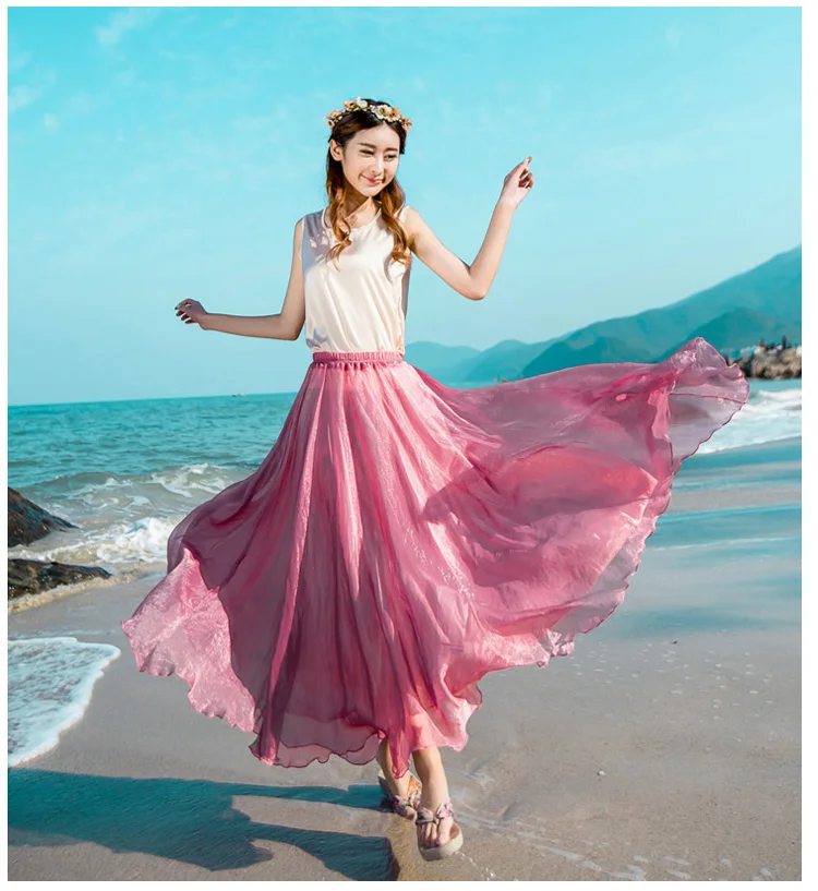 Женская пляжная юбка для лета TingYiLi длинная фиолетовая розовая синяя Макси|blue maxi