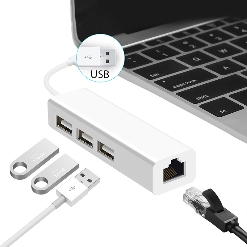 USB Ethernet с 3 портами памяти 2 0 + RJ45 сетевая карта Lan к Ethernet-адаптеру для Mac iOS Android PC RTL8152
