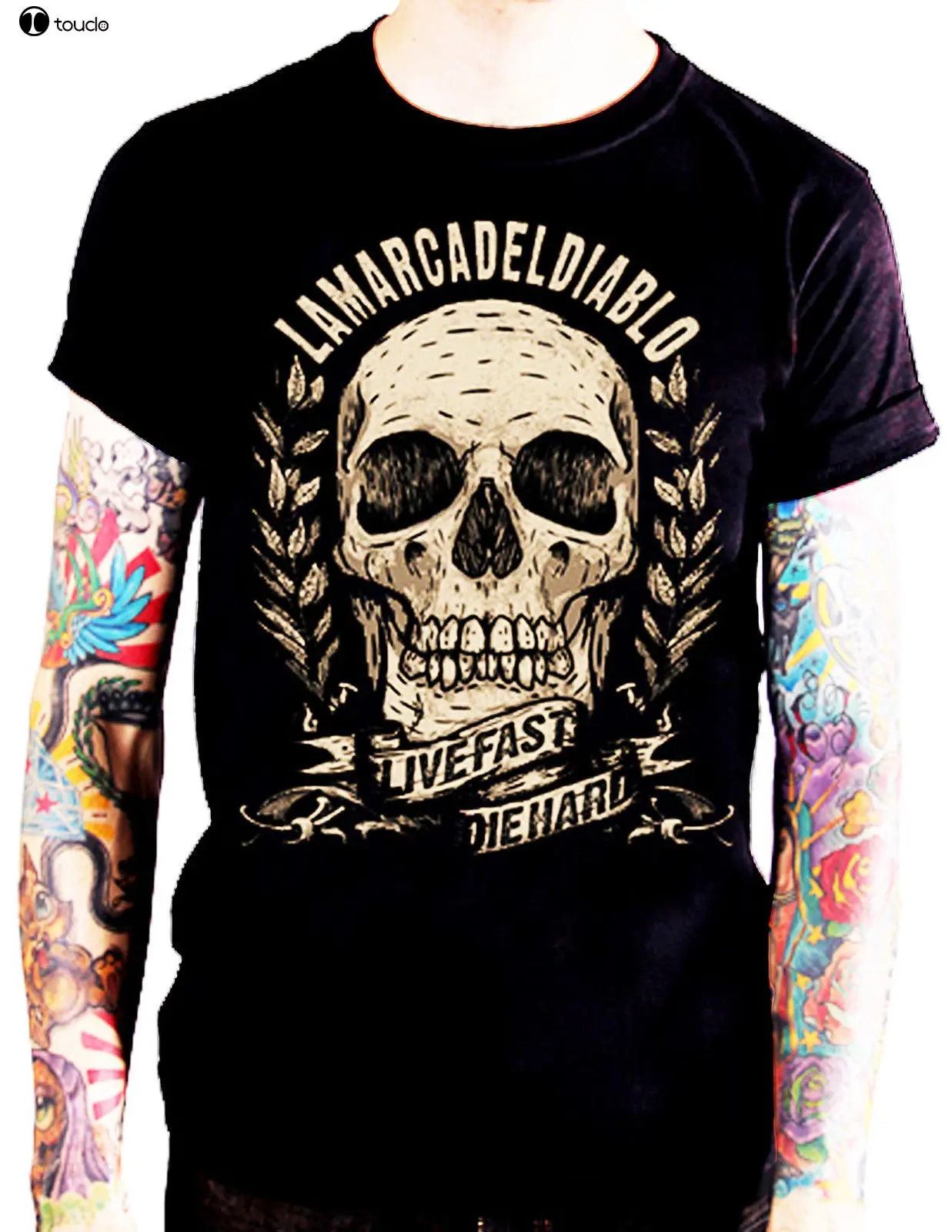 

2019 New Mens T Shirts [LIVE FAST DIE HARD SKULL] T-SHIRT ROCKABILLY ROCKER BIKER I Tops Tshirt Homme