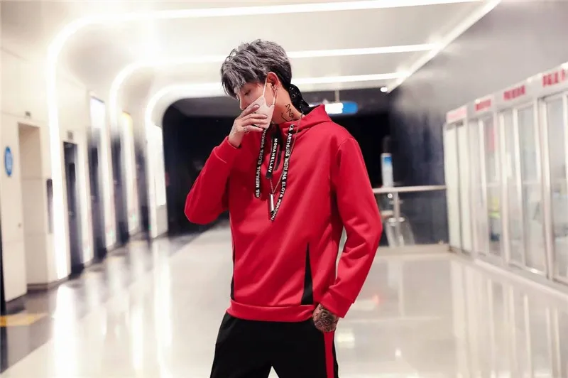 Мода Harajuku мужская толстовка с капюшоном Повседневное в стиле «хип-хоп» Япония из двух предметов: толстовка с капюшоном и рисунком котенка уличная Костюмы Топы Осень высокое худи в уличном стиле для мальчиков