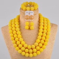 yellow simulated pearl 24 inches long african necklace nigerian wedding costume jewelry set for women fzz06