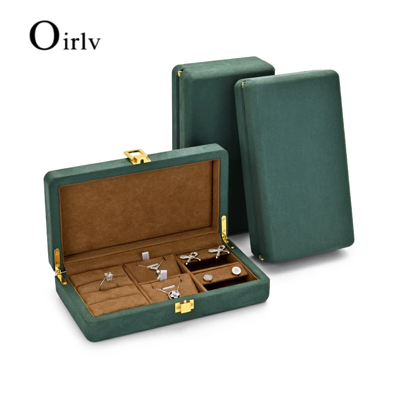 

Oirlv Green Multi-function Velvet Ring Display Box 20.5*11.5*5.5cm with Microfiber Jewelry Organizer Case for Pendant Bracelet