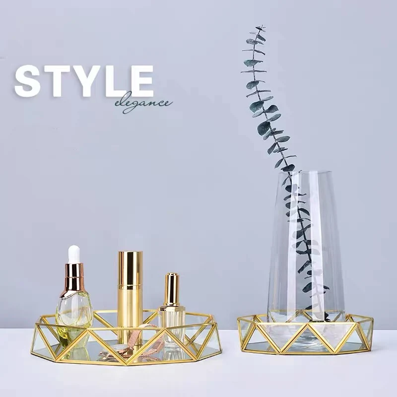 Поднос геометрический из меди в скандинавском стиле круглая стеклянная тарелка