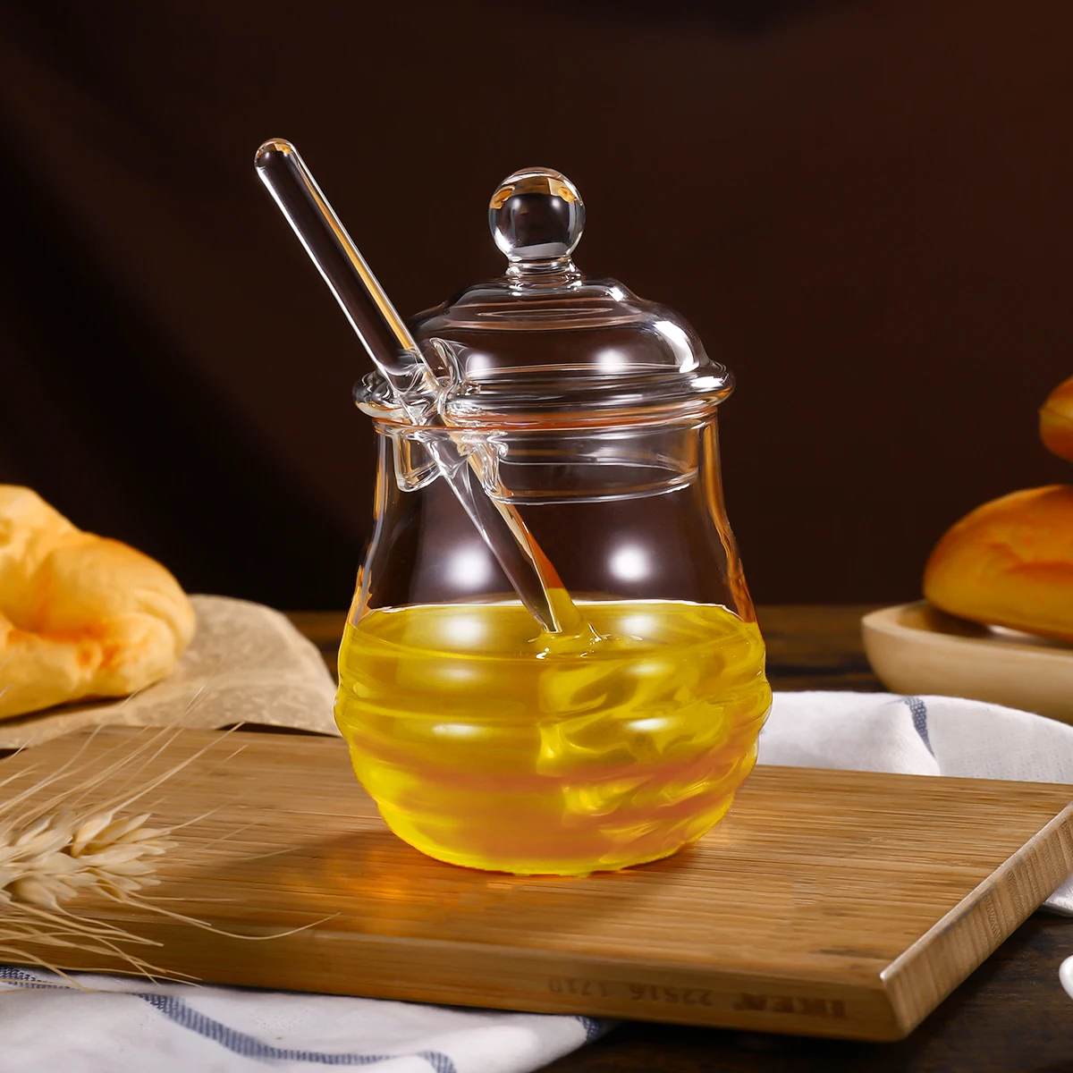 Стеклянный Горшок для меда 250 мл с крышкой|Бутылки банки и коробки| |