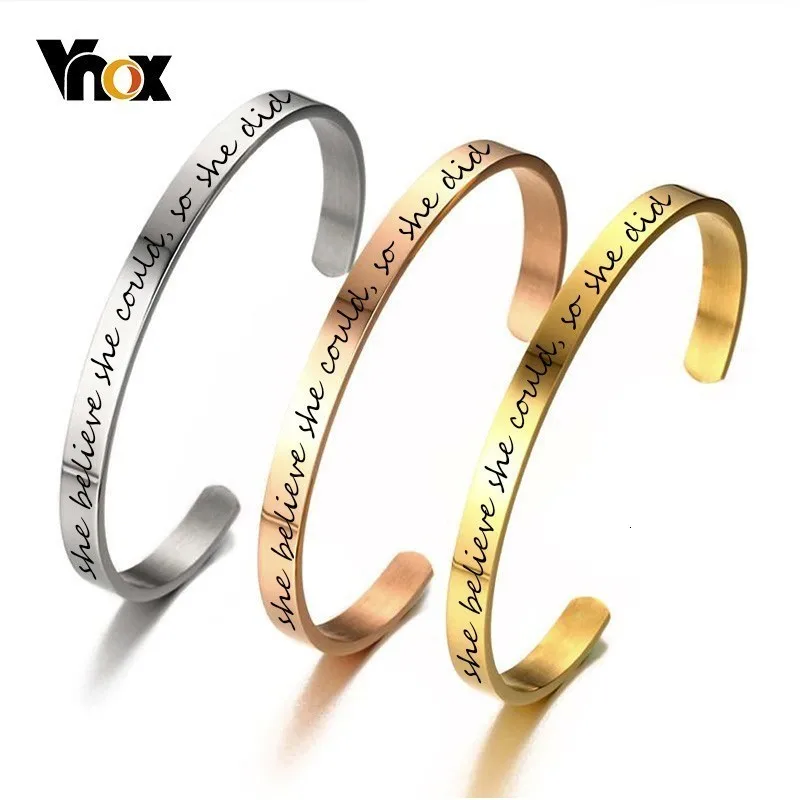 Vnox вдохновляющие браслеты манжеты для женщин 6 мм полированная нержавеющая сталь