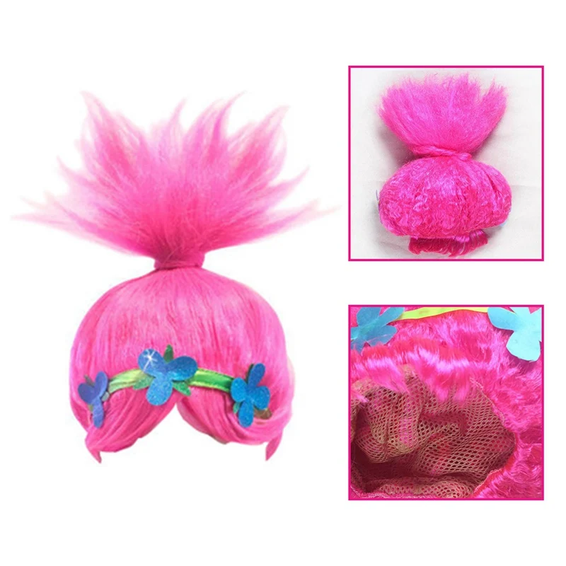 

Trolls Dress Cosplay Wig+headband Trolls Wigs Poppy Dress 2019 Trolls Girls Party Cosplay Dress Up