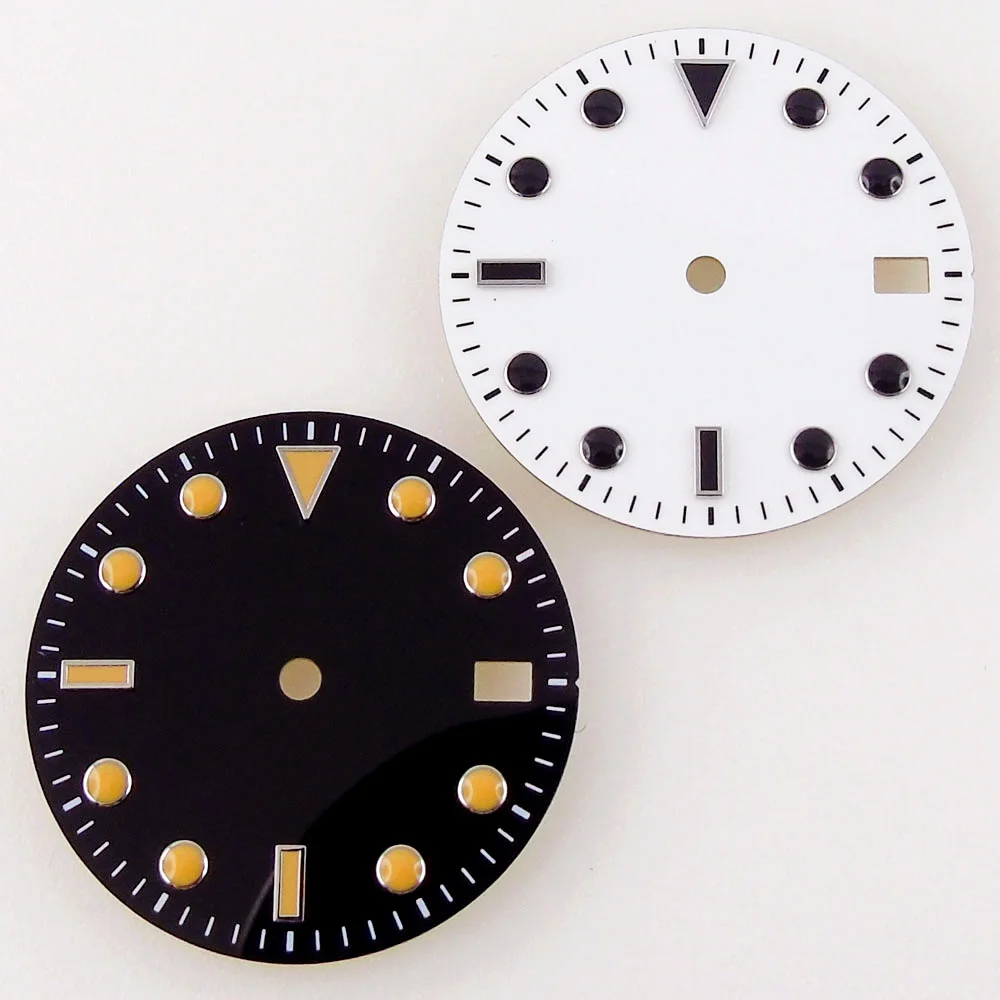 

For NH35/NH35A Movement 29mm Sterile Watch Dial Date Window Black/White Watch Face Yellow/Black Marks