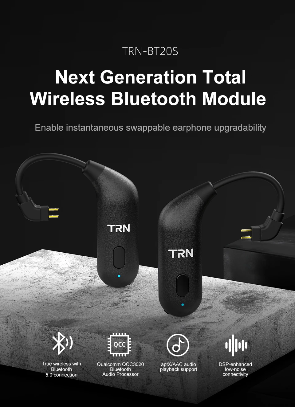 TRN BT20S беспроводной HDMI Bluetooth 5,0 ушной крючок HIFI наушники 2PIN/разъем MMCX для TRN X6/IM1/IM2/V80/v30