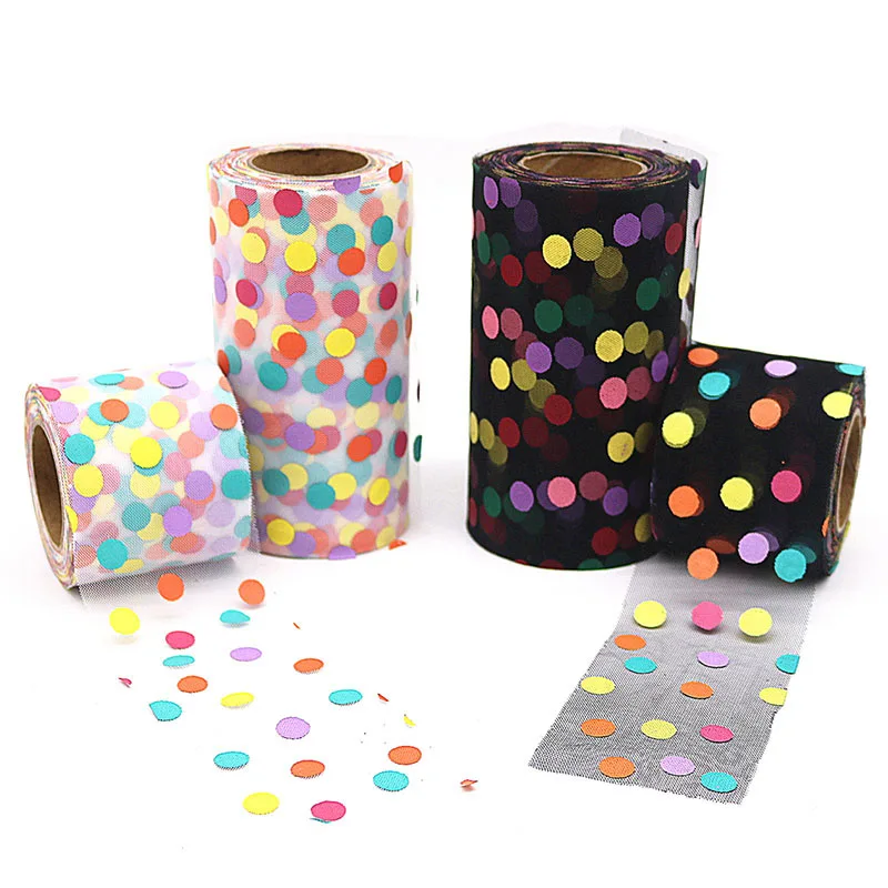 

25Yards/roll 6cm/13cm Rainbow Dots Tulle Roll Organza Tutu Fabric Baby Shower Party Supplies DIY Hair Bows Handmade Materials