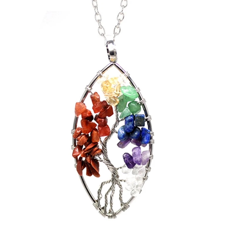 Long Chakra SG 7 Чакра, кварцевый и из натурального камня, древо жизни, маятниковая подвеска, ожерелье для женщин, целебное хрустальное ожерелье, s подвески, ювелирные изделия рейки - Окраска металла: Long Chakra SG
