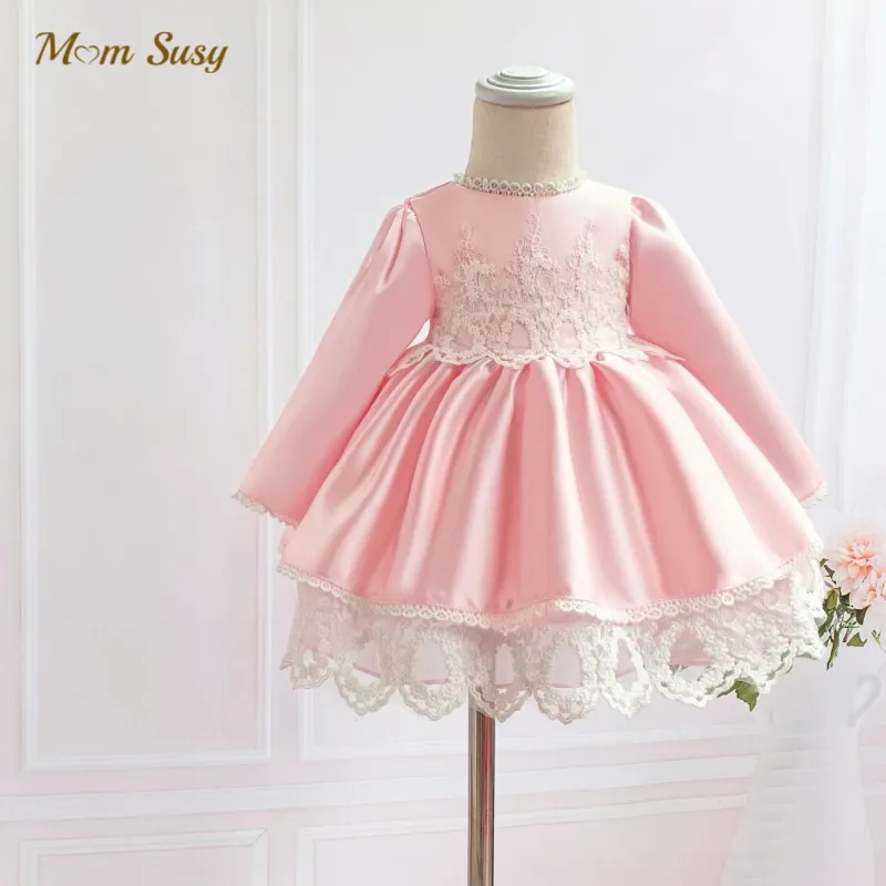 

Newborn Baby Girl Princess Lace Floral Tutu Dress With Cap Infant Toddler Girl Vintage Vestido Party Birthday Baby Clothes 0-2Y