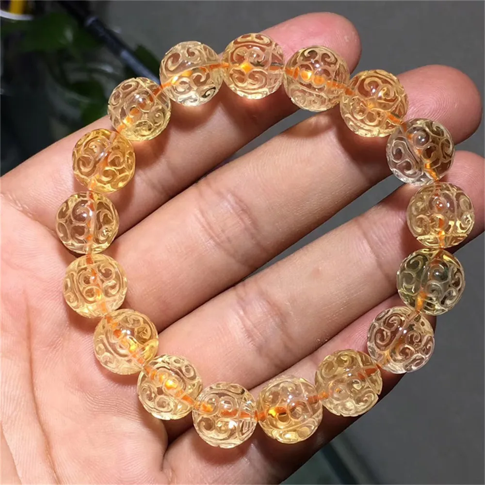 

12mm Genuine Natural Yellow Citrine Quartz Bracelet For Woman Lady Men Loop Round Beads Gemstone Crystal Love Gift Jewelry AAAAA
