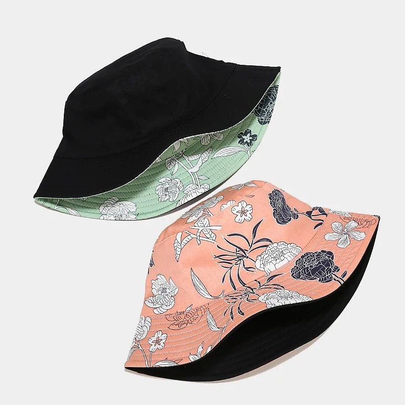 

Cotton Chinese Flower Print Bucket Hat Fisherman Hat Outdoor Travel Hat Sun Cap Hats for Men and Women 343