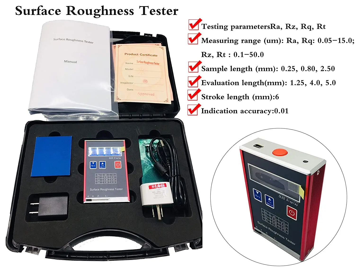 

Digital Surface Roughness Tester Portable Surface Profilometer Gauge Meter with Ra Rq 0.05 to 15.0 Measuring Range