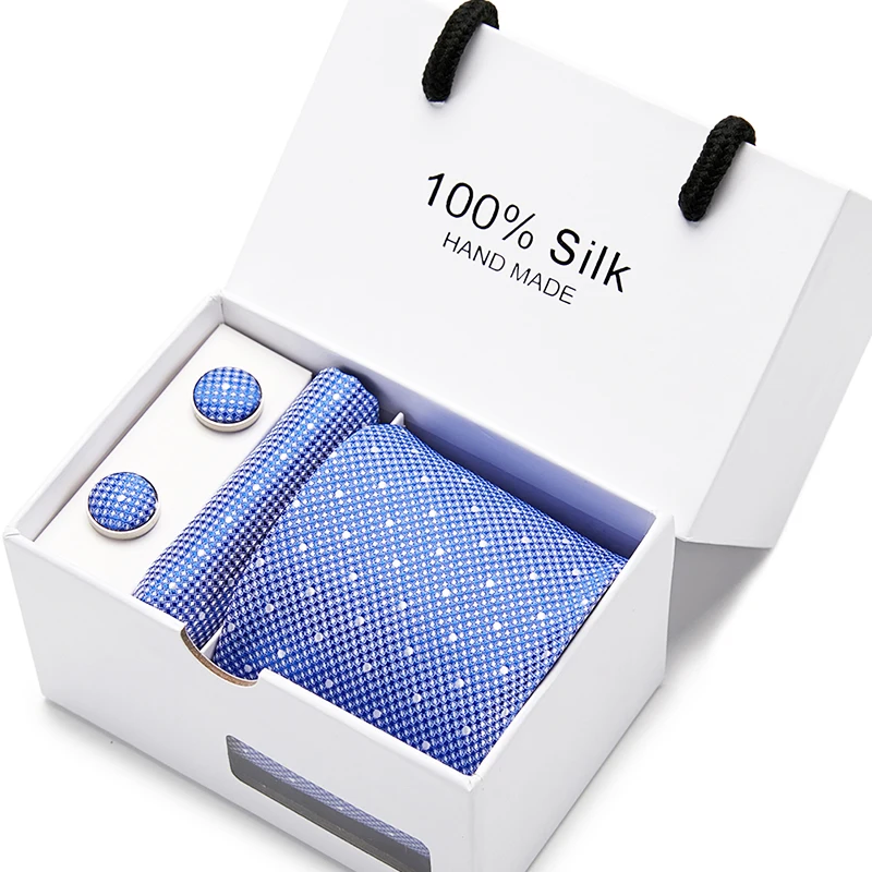 

3 дюйма тонкий галстук мужской свадебный галстук Золотой Полосатый Шелковый жаккардовый мужской галстук + платок + запонки Подарочная короб...