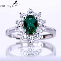 bk emerald ring genuine gold 585 open adjustable lab grown emerald like natural with moissanite gemstone rings for women