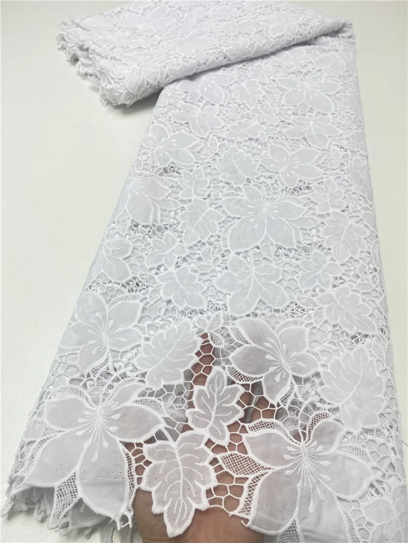 

PGC White Latest Nigerian Chiffon Water Soluble Lace Fabric 5 Yard African Guipure Cord Lace Fabric With Stones Sewing YA4025B-4
