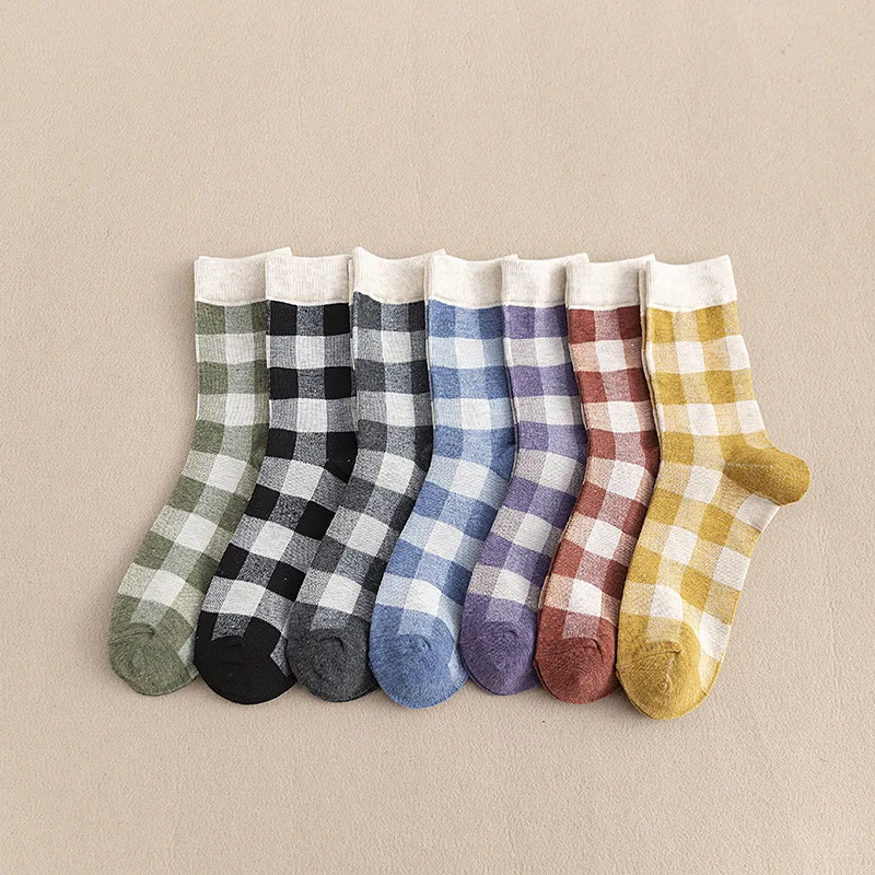RMSWEETYIL Women Plaid Checkered Dress Socks Colorful Geometric Gingham Cute Novelty Casual Thin Cotton Knit Ladies Crew Sock | Женская