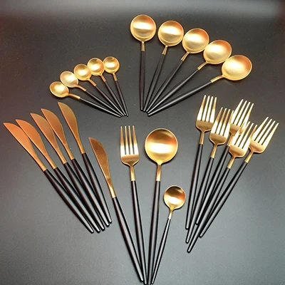24pcs Горячая Распродажа, 4 шт./24 шт., 304 нержавеющая сталь, золотые столовые приборы, вилка, ложка, нож, столовые приборы, столовые приборы, Корейская ложка, кухонная посуда, набор - Цвет: 24pcs