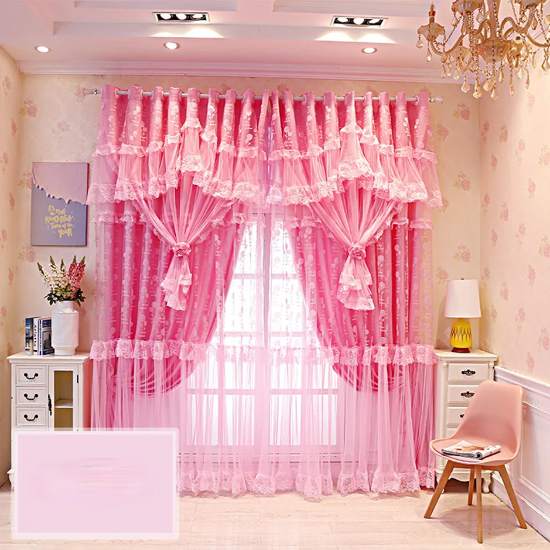 

1pcs Korean Style Simple Girl Dream Princess Curtain Finished Lace Bay Window Wedding Room Bedroom Living Room Shading F8317