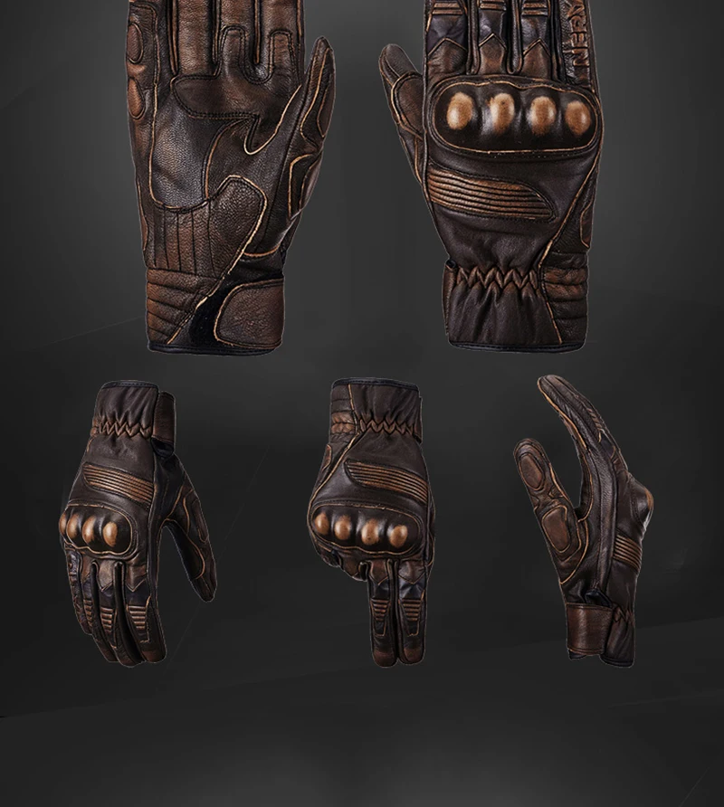 

Special color fashion cool design men retro style genuine leather outdoor motorcycle gloves 1214-17