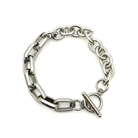 punk stainless steel oval toggle link cable chain curb chain connect bracelets silver color for women men fashion jewelry