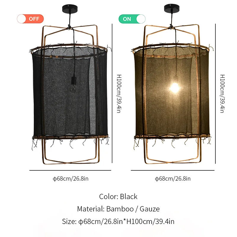 Black gauze H100cm Скандинавские минималистичные подвесные светильники, осветительная льняная черная/белая бамбуковая Подвесная лампа для столовой, гостиной, спальни, Подвесная лампа - Цвет корпуса: Black gauze H100cm