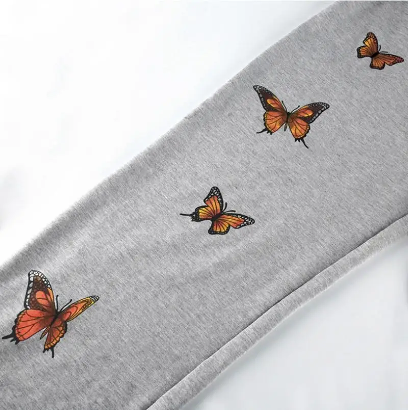 

2021 Spring and Autumn New Women's Feature Butterfly Printed High Waist Slim Fit Sweater Pants Hip Hop Pants