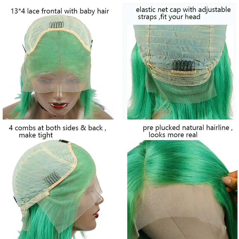 Красный зеленый прямой короткий боб парики человеческие волосы на кружеве 13х4