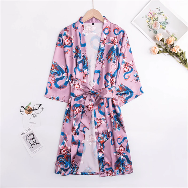 

Ночная рубашка женская летняя японское кимоно халат для невесты пикантная ночная рубашка с принтом дракона юката Повседневная Домашняя одежда пижамы