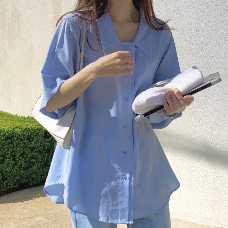 Южнокорейские шикарные топы мягкая молочно голубая однобортная Дизайнерская