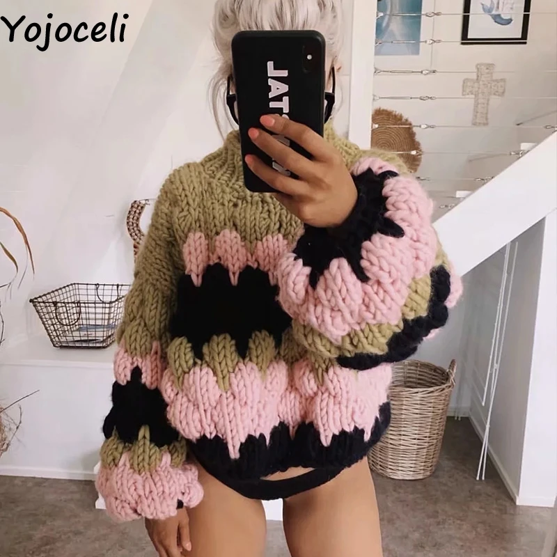 Yojoceli сексуальный большой вязаный свитер женский осень зима теплый повседневный вязаный Топ стильный свитер джемпер верхняя одежда
