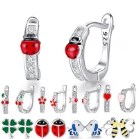 christmas 925 sterling silver enamel clover ladybug bee stud earrings for women girls children kids fashion jewelry bijoux gift