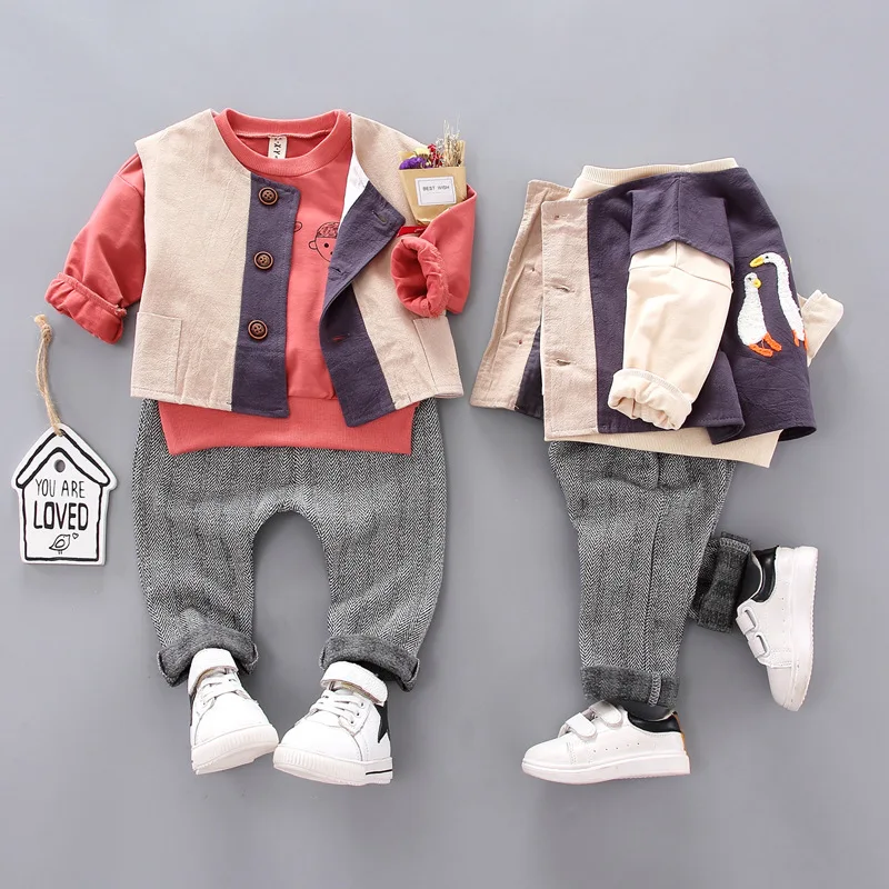 2019 Autumn Spring Children Suits Cartoon Duck Casual Clothing Set Boys Trousers Sweatshirt Jackets for Toddler 3PCS |