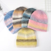 fashion personality versatile trend color gradient knitted hat street cute girl academy style imitation cashmere hat