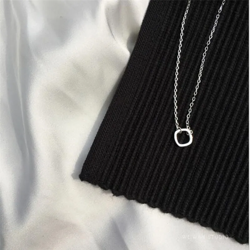 

Minimalist Geometric Square Clavicle Chain Necklace for Woman Ladies Fine Silver Color Jewelry Charm Daily Accessories Gifts