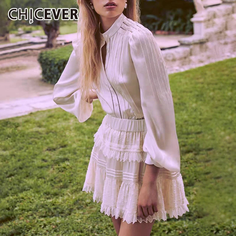 CHICEVER элегантный женский костюм водолазка фонарь длинный рукав открытая рубашка