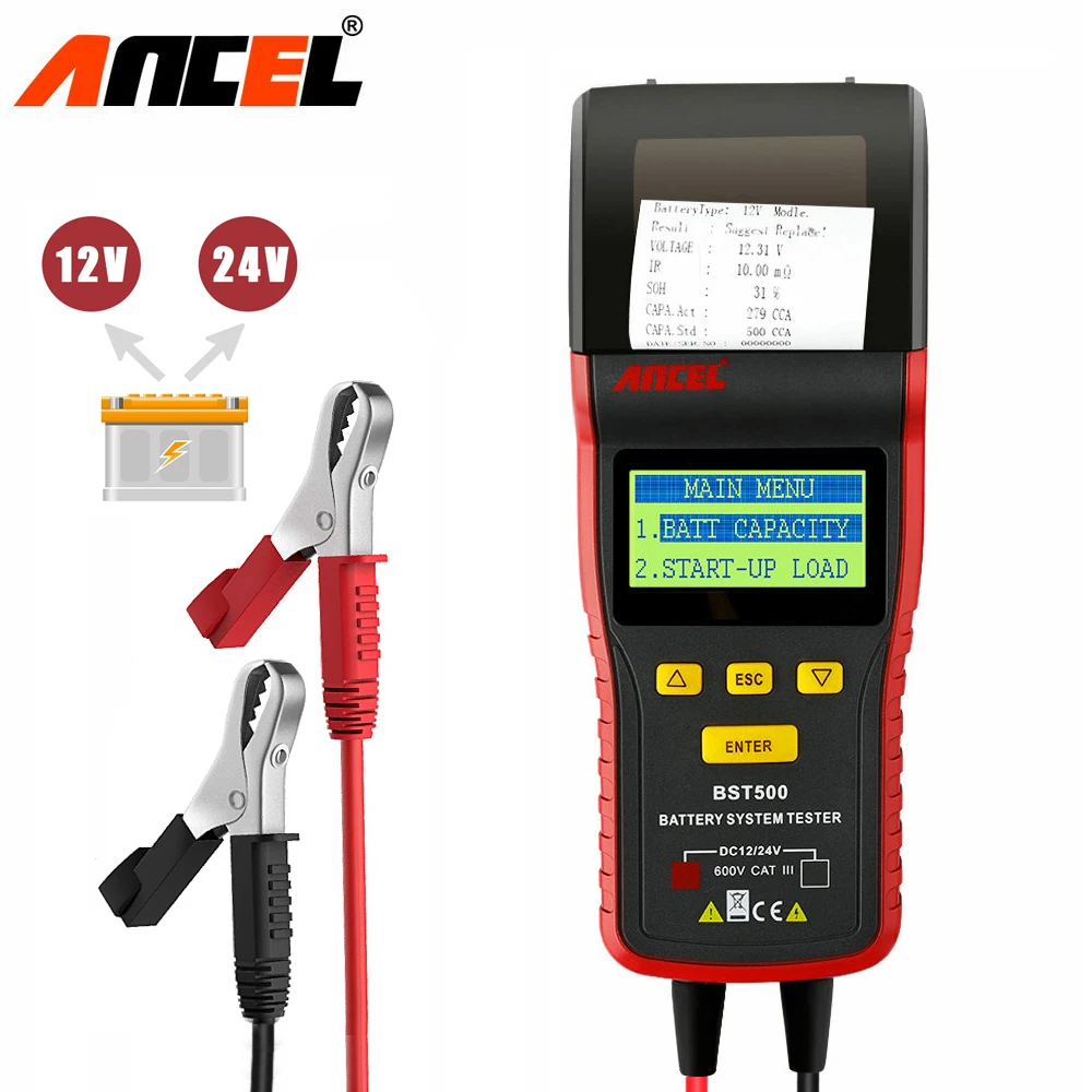 ANCEL BST500 12V автомобиль Батарея тестер 24V Аккумуляторный сканер с Термальность