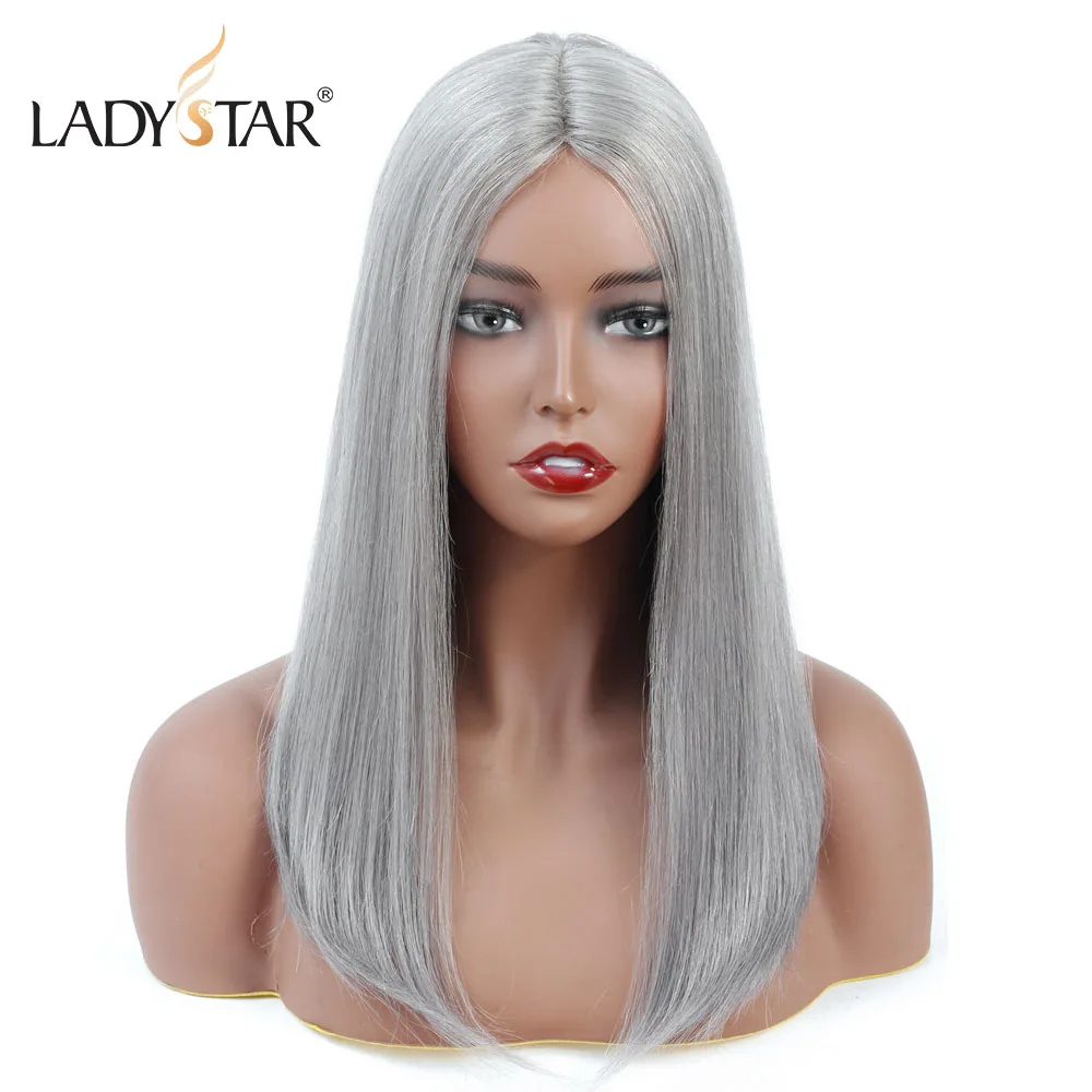 LADYSTAR Человеческие волосы Remy, парики 150% плотности для женщин, серый цвет, парики, длинные волосы, прямые, средняя длина, парик