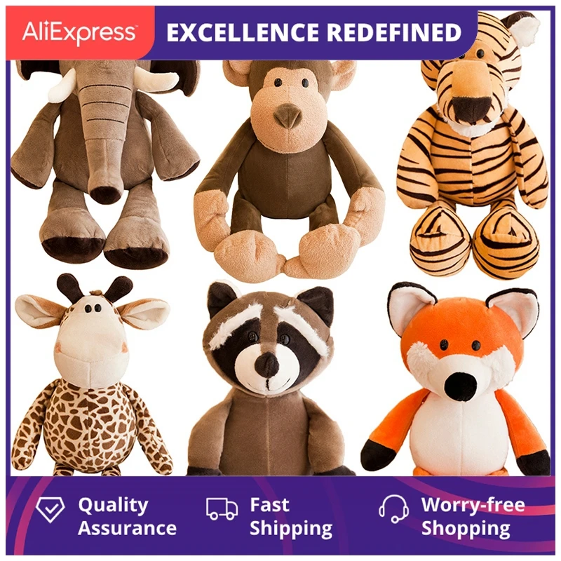 

25cm Cute Stuffed Animals Plush Toy Raccoon Elephant Giraffe Fox Lion Tiger Monkey Dog Plush Animal Toy For Children's Soft Toys