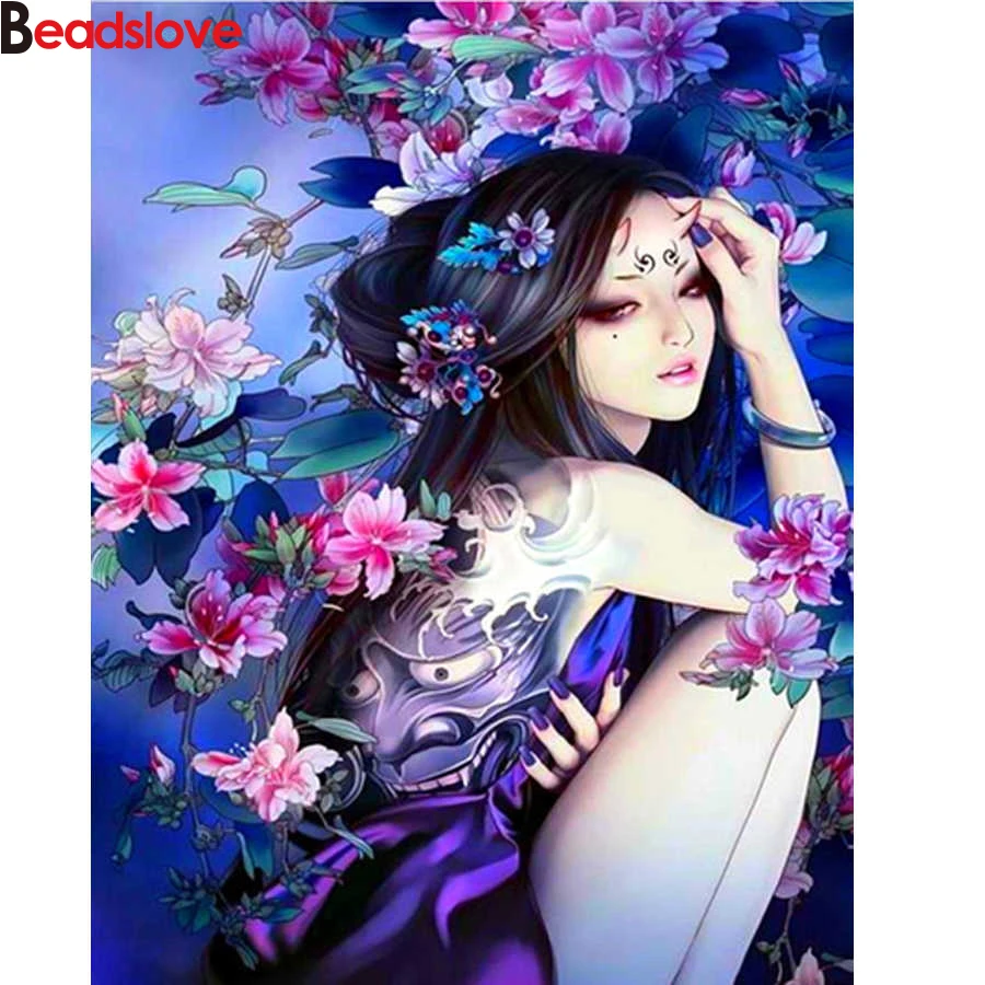 

DIY Алмазная вышивка японский мультфильм Алмазная картина аниме девушка цветок Алмазная мозаика вышивка с домашним декором