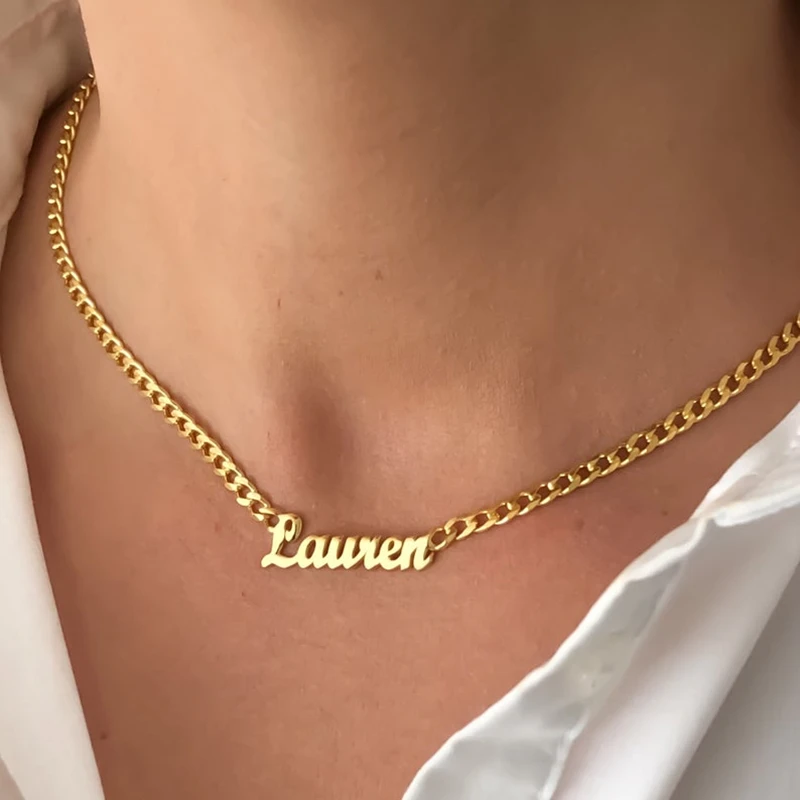 

Cuban Chain Name Necklace Pendant Customized Jewelry Personalized Stainless Steel Nameplate Choker Necklaces For Women Men Gifts