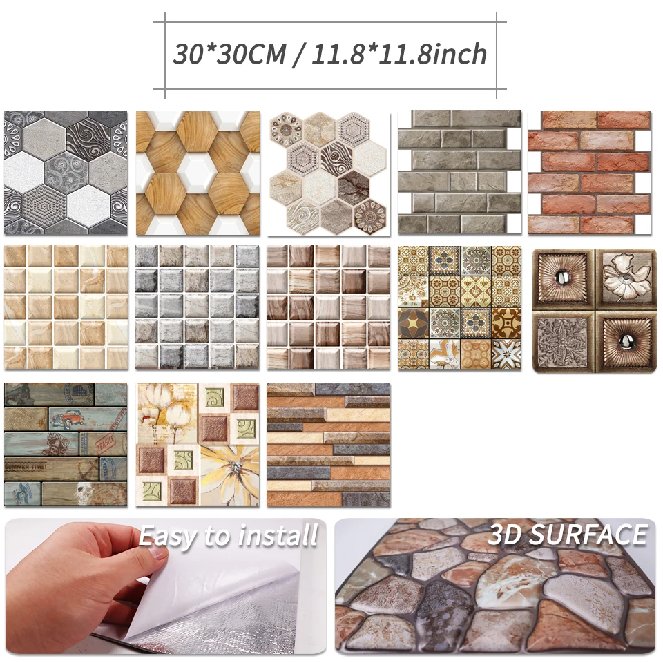 10pcs 3d wall sticker diy brick stone pattern self adhesive waterproof wall paper kitchen backsplash bathroom wall tile stickers free global shipping