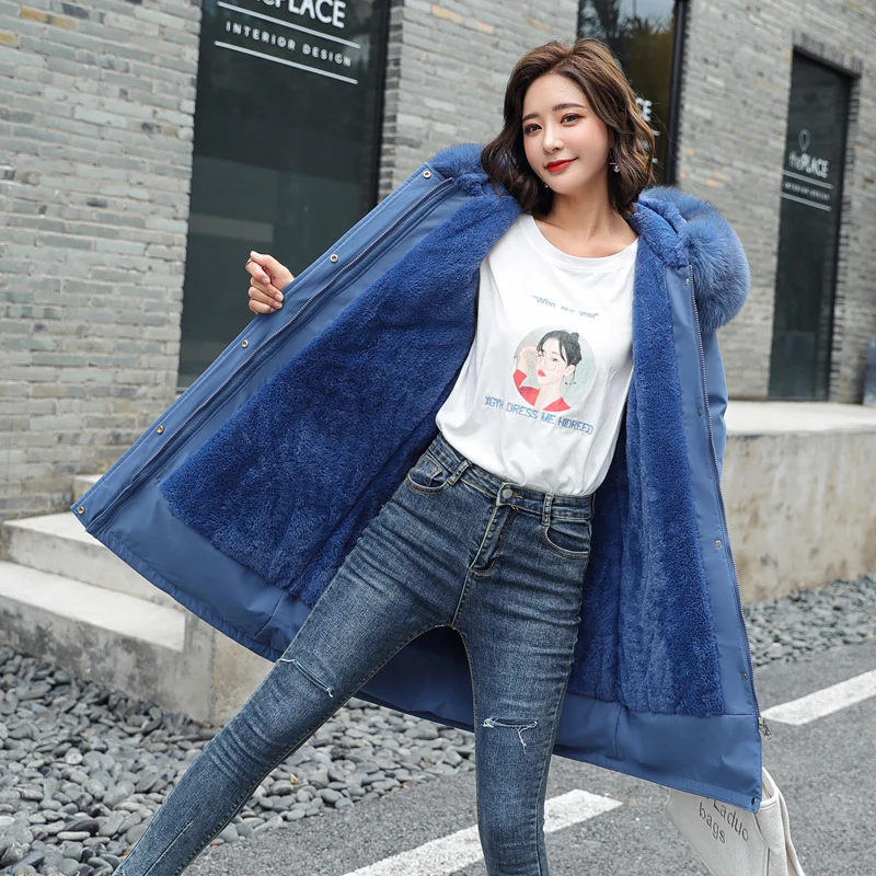 

2020 New Cotton Liner Parker Parka Fashion Adjustable Waist Fur Collar Winter Jacket Women Medium Long Hooded Parka Coat