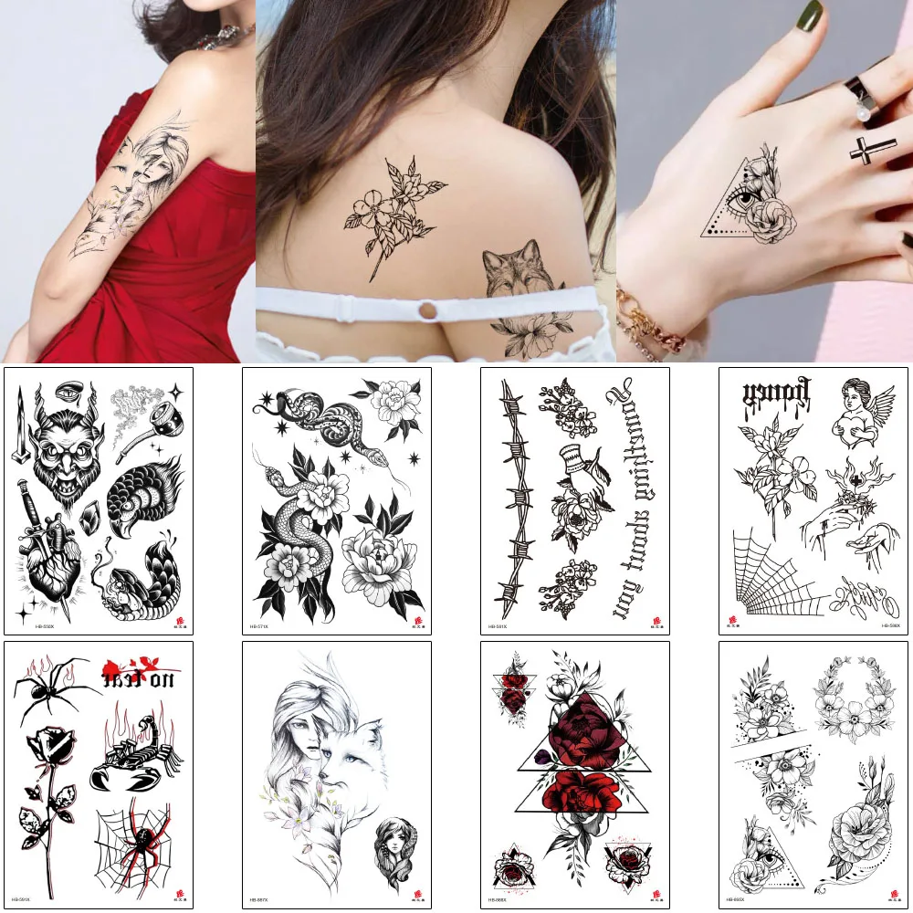 Черная маленькая татуировка модная временная для женщин мужчин девочек